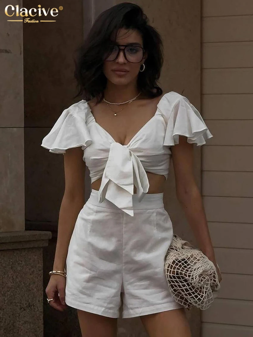 Clacive Summer Slim White Cotton 2 Piece Sets Woman Outfit 2025 Fashion Short Sleeve Crop Top With High Waist Shorts Set Female
Clacive Summer Slim White Cotton 2 Piece Sets Woman Outfit 2025 Fashion Short Sleeve Crop Top With High Waist Shorts Set Female