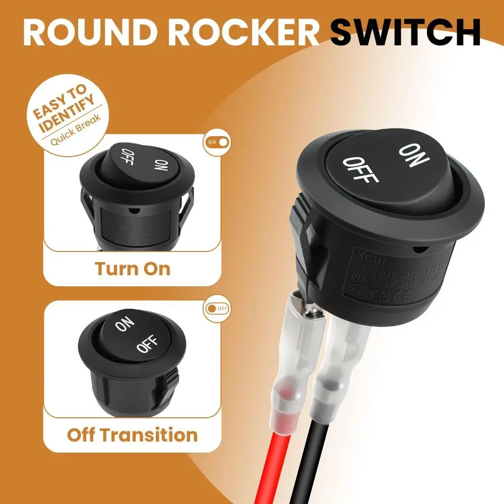 Small Rocker 2 Pin Round Rocker Switch Black ON-OFF SPST Switch Terminal 15CM 2nd Gear, 2nd Foot Circular Switch RV Use