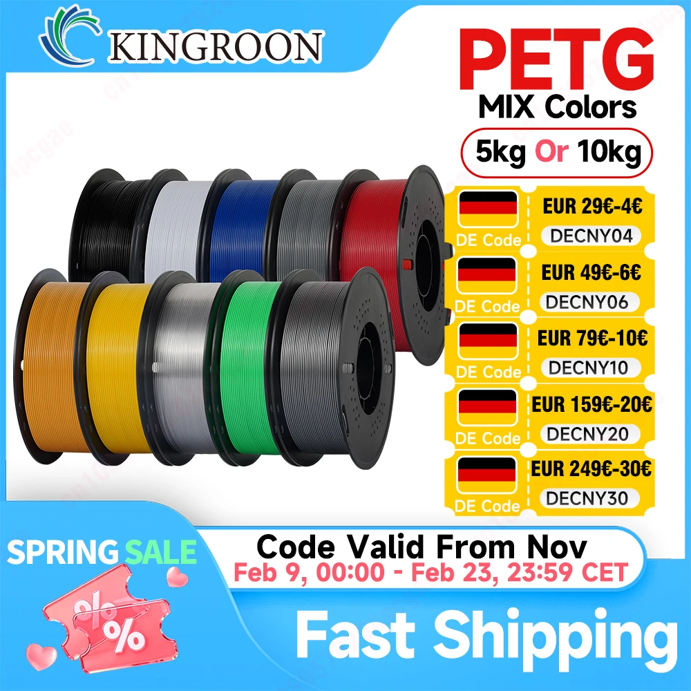 KINGROON 5/10kg PETG 1.75mm 3D Printer Filament Wire Vacuum Packaging 1kg/roll petg 3D Printing Material For Most FDM 3d printer
KINGROON 5/10kg PETG 1.75mm 3D Printer Filament Wire Vacuum Packaging 1kg/roll petg 3D Printing Material For Most FDM 3d printer