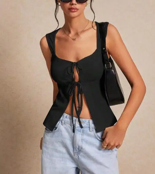 Sexy Women's Vest Summer Fashion Spicy Girl Style V-Neck, Lace Up Front Hollowed Out Slit Design Sleeveless Camisole Top
Sexy Women's Vest Summer Fashion Spicy Girl Style V-Neck, Lace Up Front Hollowed Out Slit Design Sleeveless Camisole Top