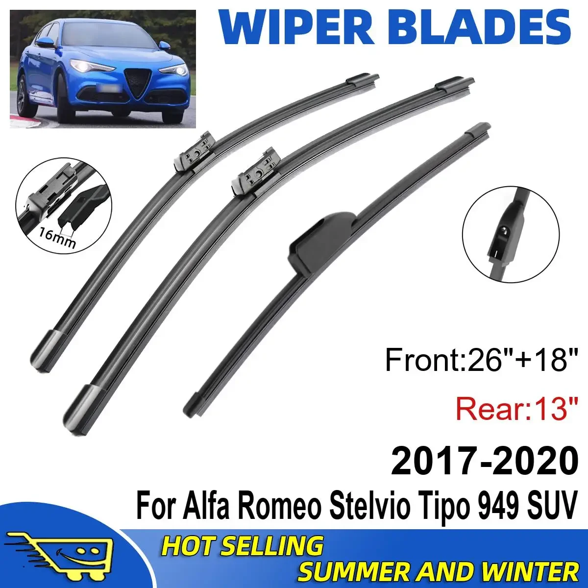 3PCS For Alfa Romeo Stelvio 2017-2020 26" + 18"+ 13" Front Rear Wiper Blades Windshield Windscreen Window Cutter Accessories
3PCS For Alfa Romeo Stelvio 2017-2020 26" + 18"+ 13" Front Rear Wiper Blades Windshield Windscreen Window Cutter Accessories