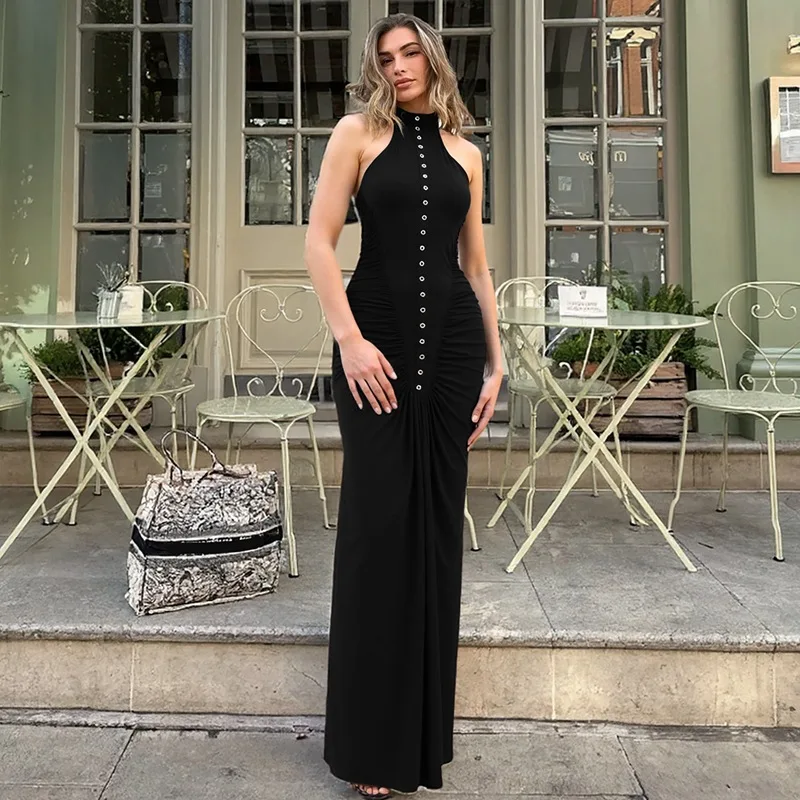 Ticketsx Fashion Ruched Slim Dress Solid New Round Neck Button Sleeveless Long Dress Women Vintage Backless Beach Vacation Dress
Ticketsx Fashion Ruched Slim Dress Solid New Round Neck Button Sleeveless Long Dress Women Vintage Backless Beach Vacation Dress