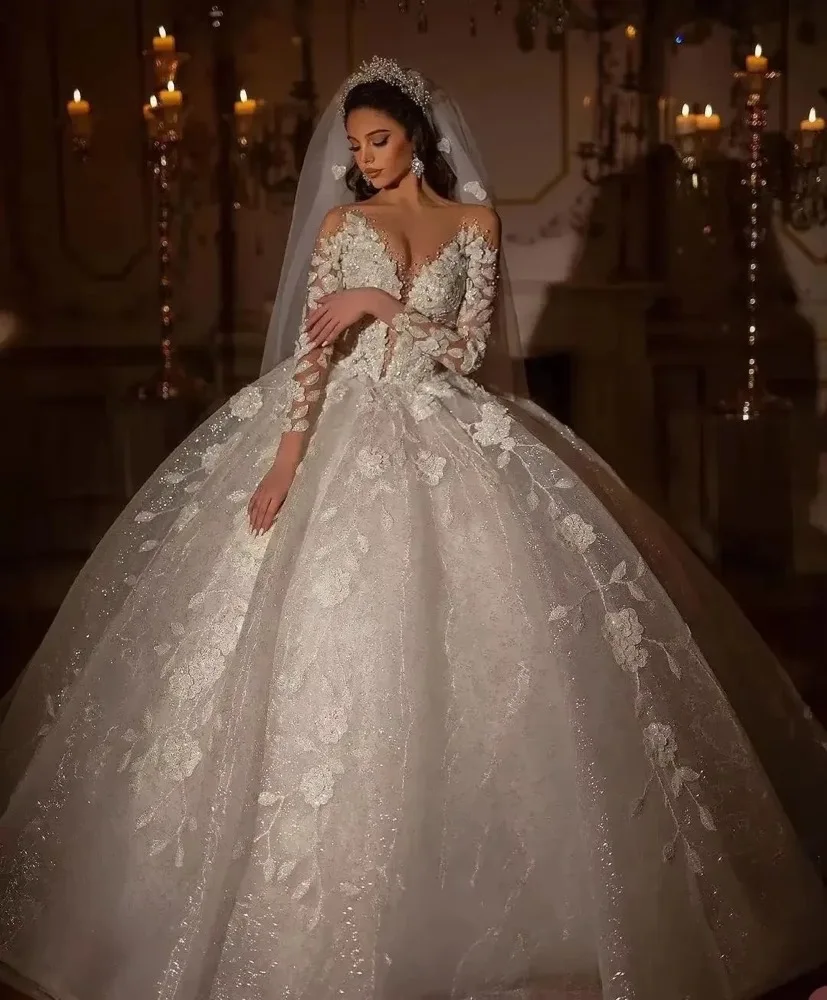 Роскошные блестящие аппликации, кружевные свадебные платья с прозрачным вырезом и длинными рукавами, жемчугом, свадебные платья по индивидуальному заказу, с длинным шлейфом, Vestido de novia
Роскошные блестящие аппликации, кружевные свадебные платья с прозрачным вырезом и длинными рукавами, жемчугом, свадебные платья по индивидуальному заказу, с длинным шлейфом, Vestido de novia