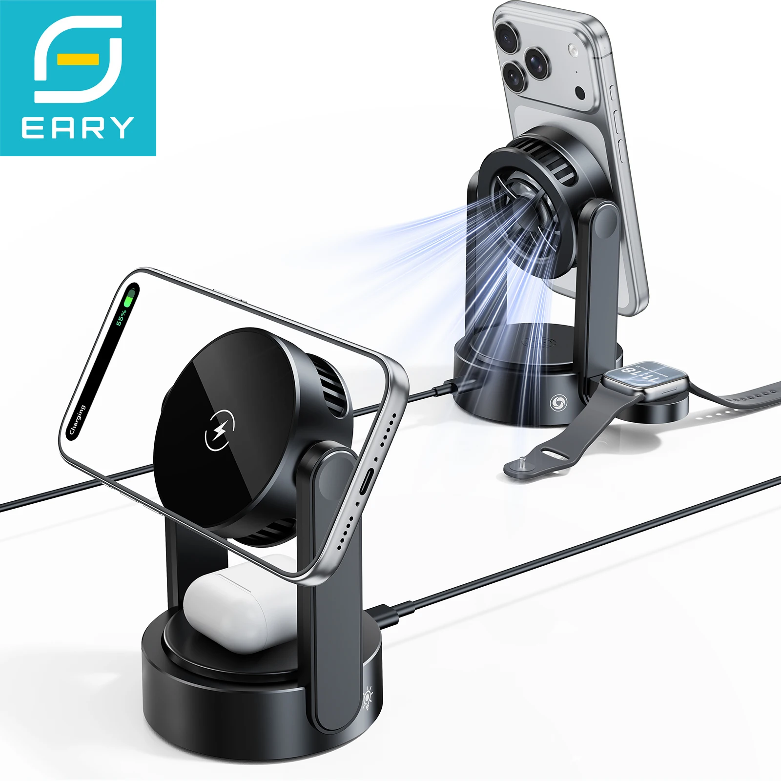 Беспроводная зарядная станция Eary 15 Вт для Apple: магнитная зарядная подставка MagSafe для iPhone 17 серии, Apple Watch и AirPods
Беспроводная зарядная станция Eary 15 Вт для Apple: магнитная зарядная подставка MagSafe для iPhone 17 серии, Apple Watch и AirPods
