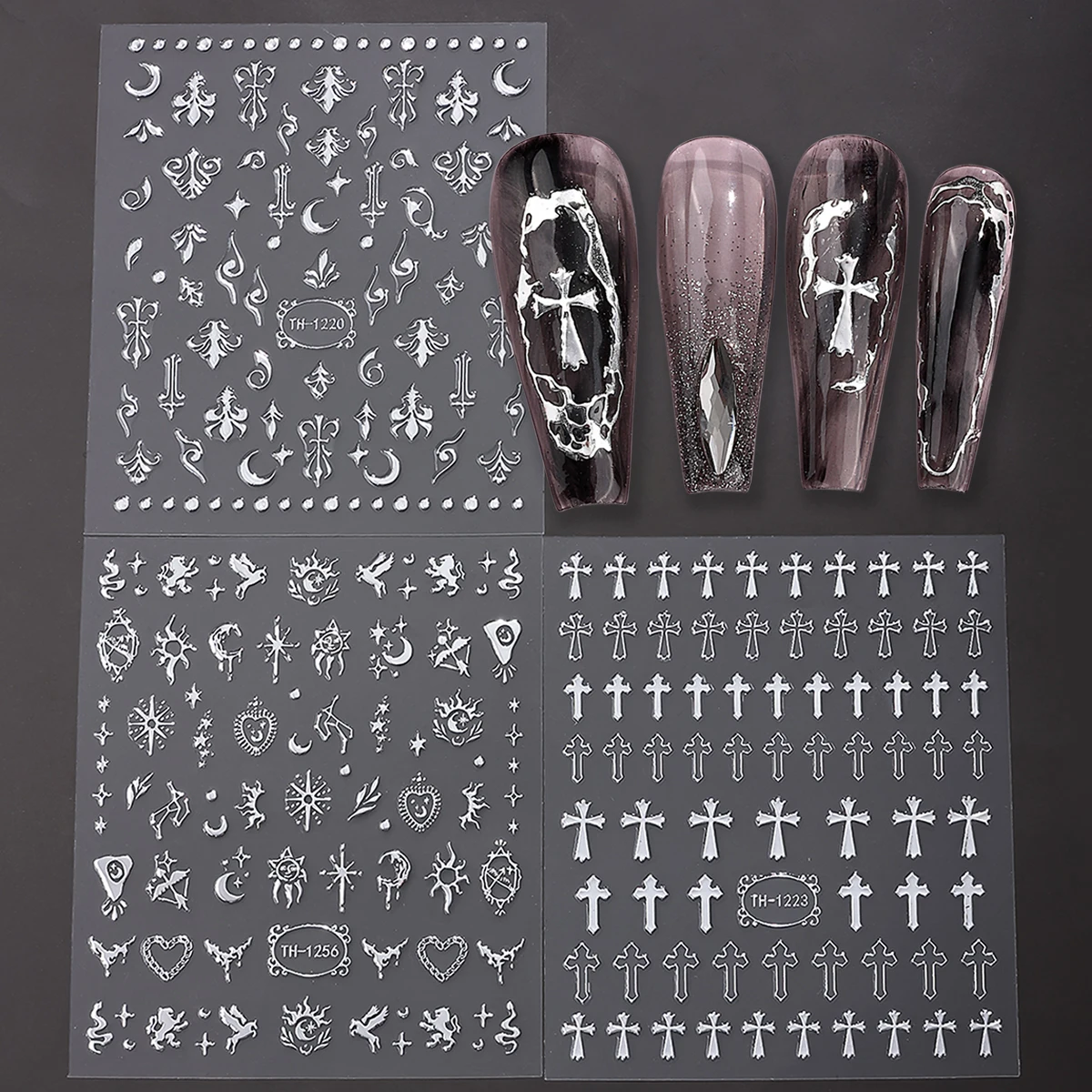 3D Metal Silver Nail Art Stickers Y2K Gothic Metallic Stars Sun Moon Nail Stickers Self-Adhesive DIY Decals Manicure Decoration
3D Metal Silver Nail Art Stickers Y2K Gothic Metallic Stars Sun Moon Nail Stickers Self-Adhesive DIY Decals Manicure Decoration
