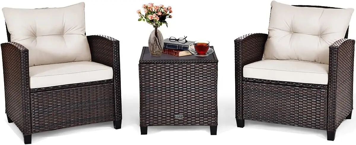 3 Pieces Patio Furniture Set, PE Rattan Wicker 3 Pcs Outdoor Sofa Set w/Washable Cushion and Tempered Glass Tabletop,(White)
3 Pieces Patio Furniture Set, PE Rattan Wicker 3 Pcs Outdoor Sofa Set w/Washable Cushion and Tempered Glass Tabletop,(White)