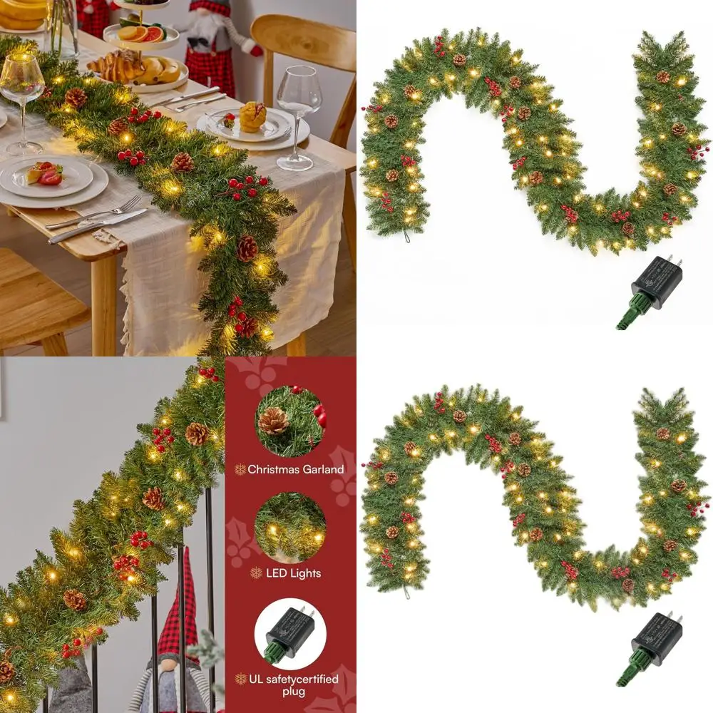 9-футовая предварительно освещенная рождественская гирлянда с 50 теплыми белыми огнями, сосновыми шишками и красными ягодами для праздничного декора
9-футовая предварительно освещенная рождественская гирлянда с 50 теплыми белыми огнями, сосновыми шишками и красными ягодами для праздничного декора
