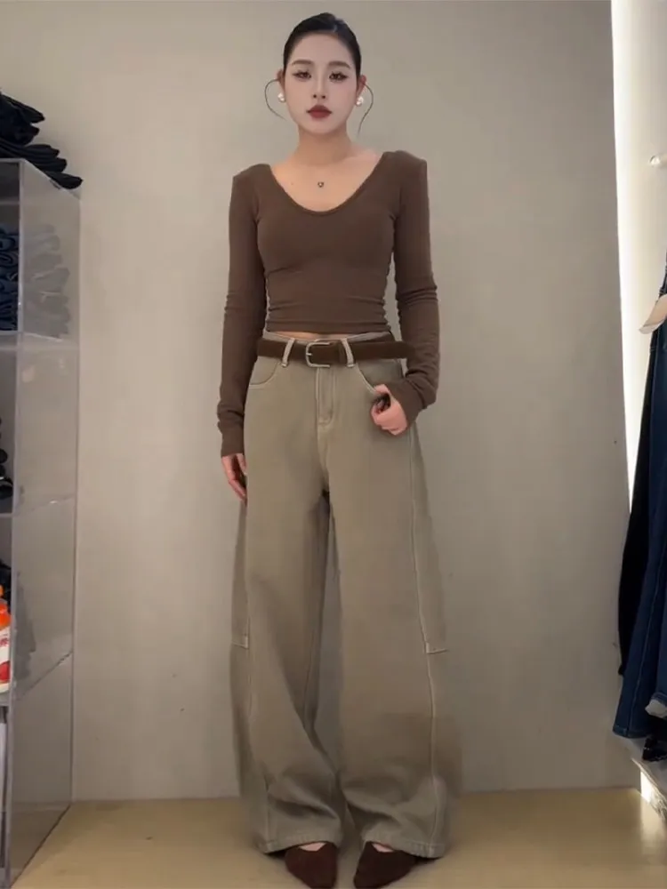 Ретро корейские джинсы с подкладкой Thiened Knife, женские зимние модные свободные длинные брюки с высокой талией и высокой талией
Ретро корейские джинсы с подкладкой Thiened Knife, женские зимние модные свободные длинные брюки с высокой талией и высокой талией