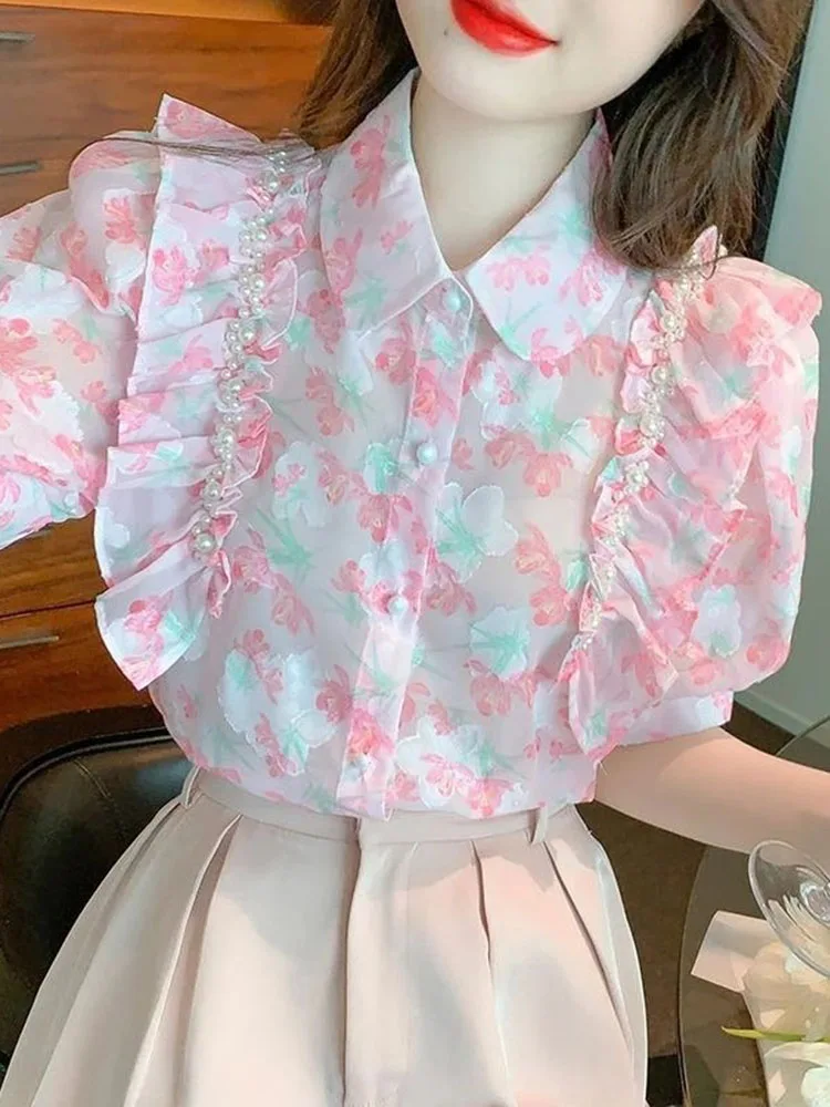 2026 Summer New Women's Turn Down Collar Beaded Ruffle Short Sleeve Printed Shirt Sweet Age Defying Chic
2026 Summer New Women's Turn Down Collar Beaded Ruffle Short Sleeve Printed Shirt Sweet Age Defying Chic