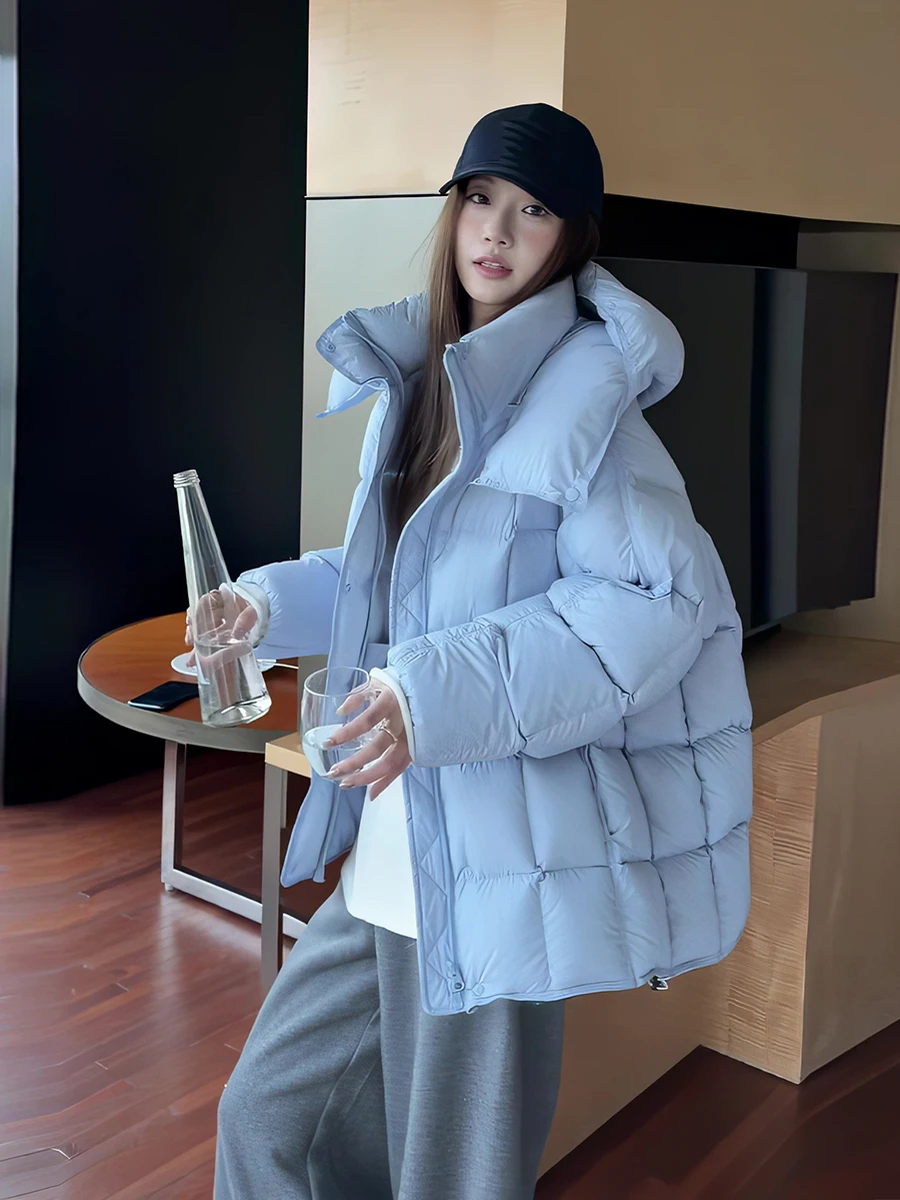 Blue Hooded Stand Collar Lightweight New National Standard 90 White Duck down Jacket Women's Fashion Korean Style Loose Fit
Blue Hooded Stand Collar Lightweight New National Standard 90 White Duck down Jacket Women's Fashion Korean Style Loose Fit