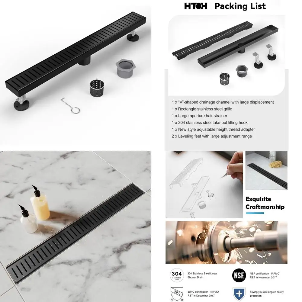 Stainless Steel Shower Drain for Bathroom: 24 Inch Black Linear Drain with Removable Capsule Grate - Adjustable and Patterned Lo
Stainless Steel Shower Drain for Bathroom: 24 Inch Black Linear Drain with Removable Capsule Grate - Adjustable and Patterned Lo