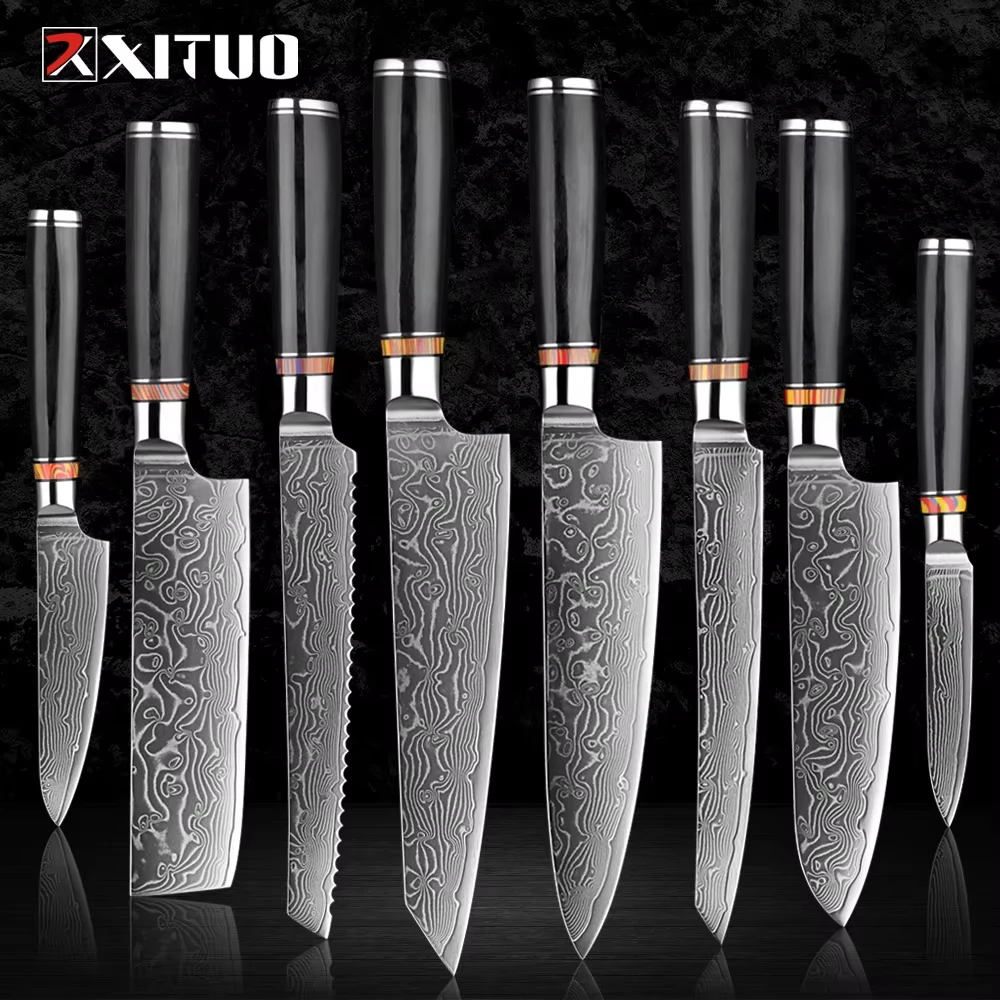 XITUO 67-Layer Japanese Damascus Steel Kitchen Knife 1-8 Pcs Razor Sharp Chef's Knife Santoku Knife Slicer Ergonomic Wood Handle
XITUO 67-Layer Japanese Damascus Steel Kitchen Knife 1-8 Pcs Razor Sharp Chef's Knife Santoku Knife Slicer Ergonomic Wood Handle