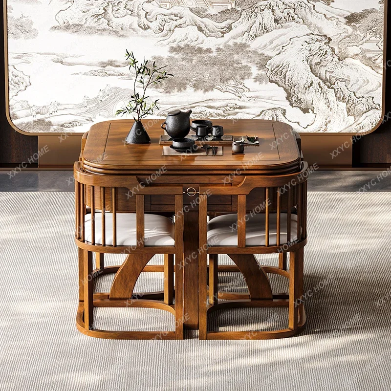 New Chinese-style small apartment can store solid wood tea table mahjong machine
New Chinese-style small apartment can store solid wood tea table mahjong machine