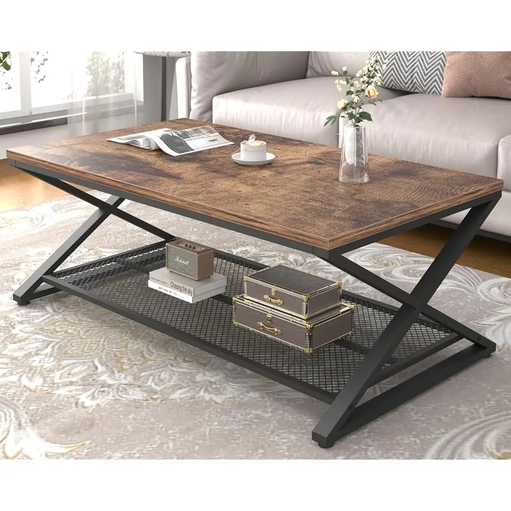 Rustic Coffee Table with Storage, Industrial Wood Metal 2 Tier Center Living Room Table with Mesh Shelf, Farmhouse Wooden Lo
Rustic Coffee Table with Storage, Industrial Wood Metal 2 Tier Center Living Room Table with Mesh Shelf, Farmhouse Wooden Lo
