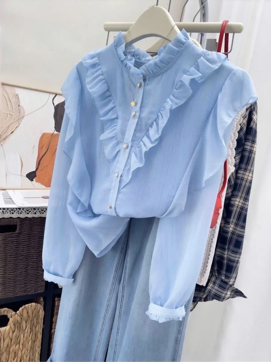 Blue Chiffon Shirt Women's Spring Beautiful Lace Trim Fashionable Top Korean Atmosphere Sense Design Sense Long Sleeve Button...
Blue Chiffon Shirt Women's Spring Beautiful Lace Trim Fashionable Top Korean Atmosphere Sense Design Sense Long Sleeve Button...