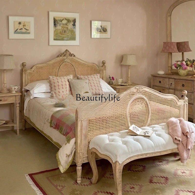 American Retro Solid Wood Rattan Bed French Mid-Century Style Master Bedroom Double Bed 1.8m High-End Furniture
American Retro Solid Wood Rattan Bed French Mid-Century Style Master Bedroom Double Bed 1.8m High-End Furniture
