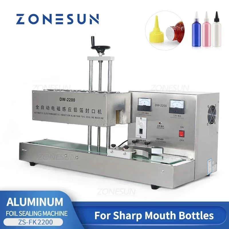 ZONESUN Автоматическая машина для запечатывания бутылок с острым горлышком, машина для запечатывания алюминиевой фольги с электромагнитной индукцией ZS-FK2200 
ZONESUN Автоматическая машина для запечатывания бутылок с острым горлышком, машина для запечатывания алюминиевой фольги с электромагнитной индукцией ZS-FK2200