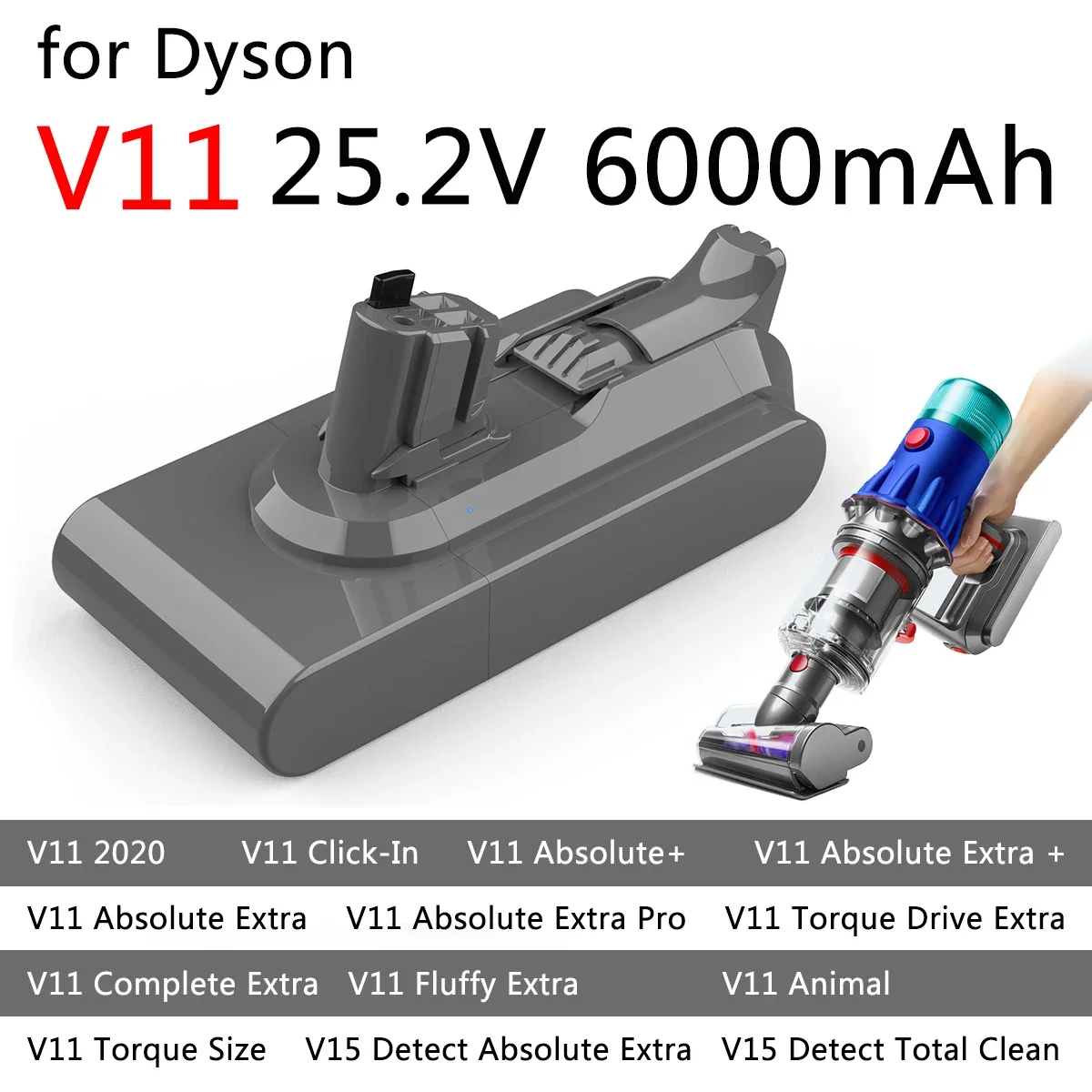 for Dyson Vacuum 6000mAh 100.8Wh Battery For Dyson Torque Drive Extra V11 Complete Extra V11 Fluffy Extra V11 Animal V15
for Dyson Vacuum 6000mAh 100.8Wh Battery For Dyson Torque Drive Extra V11 Complete Extra V11 Fluffy Extra V11 Animal V15