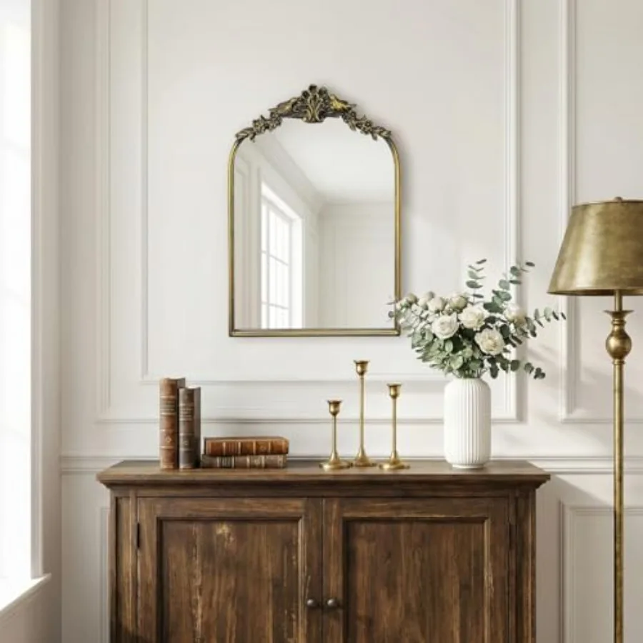 Antique Baroque Vintage Vanity Mirror 22x15Inch, Gold with Ornate Antique Frame, Arched Vintage Wall Mirror for Living Room, Fi
Antique Baroque Vintage Vanity Mirror 22x15Inch, Gold with Ornate Antique Frame, Arched Vintage Wall Mirror for Living Room, Fi