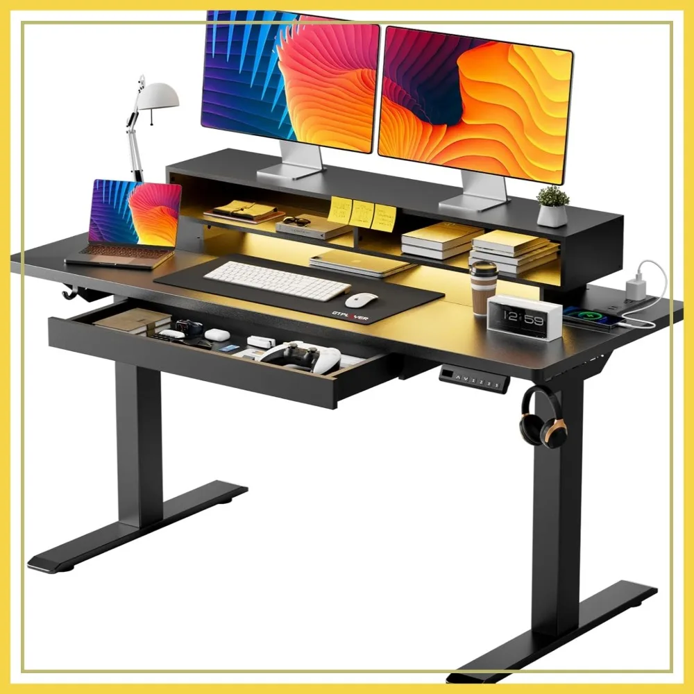 Electric Standing Desk with Drawers, 48x24 Inch Adjustable Gaming Desk, Monitor Stand, Power Outlets & LED Lights, Home Office Sit Stand Desk with Memory Preset
Electric Standing Desk with Drawers, 48x24 Inch Adjustable Gaming Desk, Monitor Stand, Power Outlets & LED Lights, Home Office Sit Stand Desk with Memory Preset
