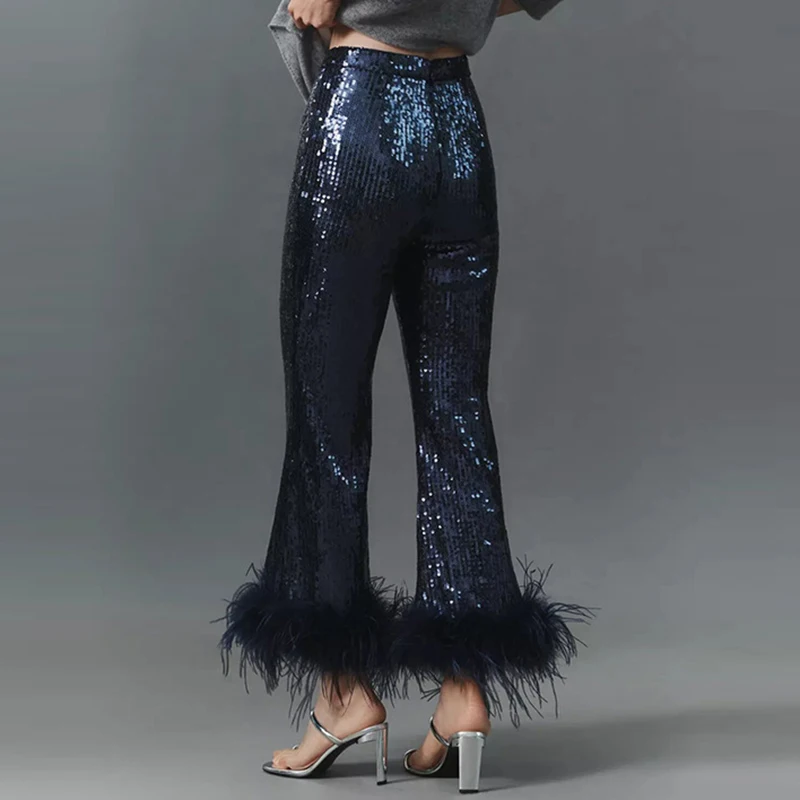 Новые брюки с высокой талией и широкими штанинами для весны и лета, элегантные однотонные брюки с карманами, модные блестящие брюки с пайетками и перьями, облегающие.
Новые брюки с высокой талией и широкими штанинами для весны и лета, элегантные однотонные брюки с карманами, модные блестящие брюки с пайетками и перьями, облегающие.