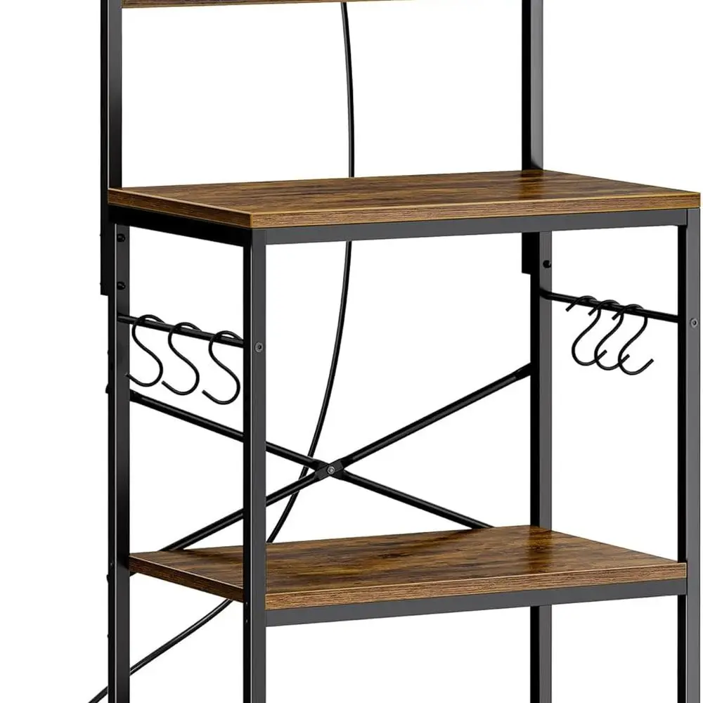Rustic Brown 4-Tier Baker's Rack with Power Outlet, Coffee Bar, 6 Hooks, and Spice/Pots Storage
Rustic Brown 4-Tier Baker's Rack with Power Outlet, Coffee Bar, 6 Hooks, and Spice/Pots Storage