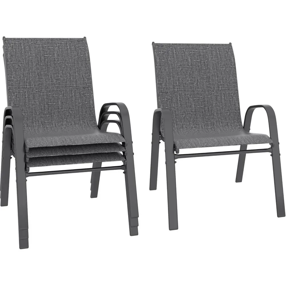 Stackable Outdoor Dining Chairs Set of 4 with Breathable Fabric Seats, Durable Metal Frame for Patio, Deck, and Poolside - Grey
Stackable Outdoor Dining Chairs Set of 4 with Breathable Fabric Seats, Durable Metal Frame for Patio, Deck, and Poolside - Grey
