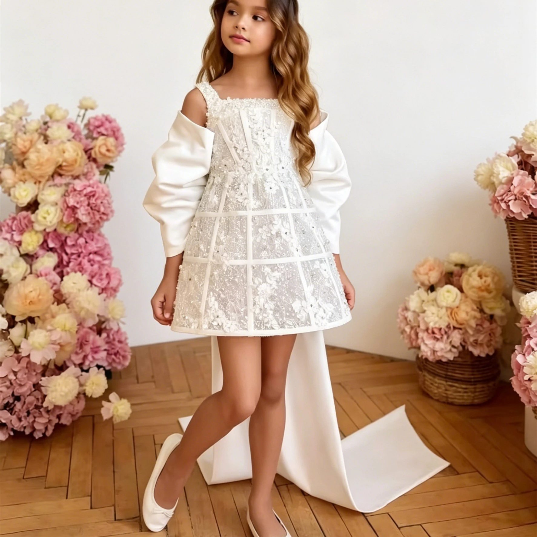 Customized White Flower Girl Dress For Wedding Appliques Sleeveless High Waist Knee Length Kids Birthday First Communion Gown
Customized White Flower Girl Dress For Wedding Appliques Sleeveless High Waist Knee Length Kids Birthday First Communion Gown