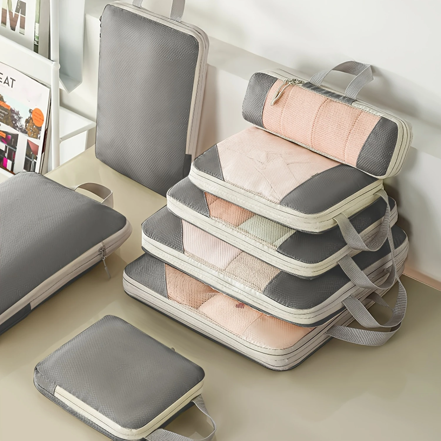 7-Piece Set, Solid Color Compression Packing Cubes, Travel Suitcase Organizers, Luggage Bags With Multiple Sizes Small pouch
7-Piece Set, Solid Color Compression Packing Cubes, Travel Suitcase Organizers, Luggage Bags With Multiple Sizes Small pouch