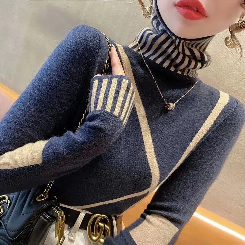 Women's Y2k Vintage Pullovers Fashion Chic Turtleneck Striped Sweaters Autumn Winter Slim Wool Knitwear
Women's Y2k Vintage Pullovers Fashion Chic Turtleneck Striped Sweaters Autumn Winter Slim Wool Knitwear 