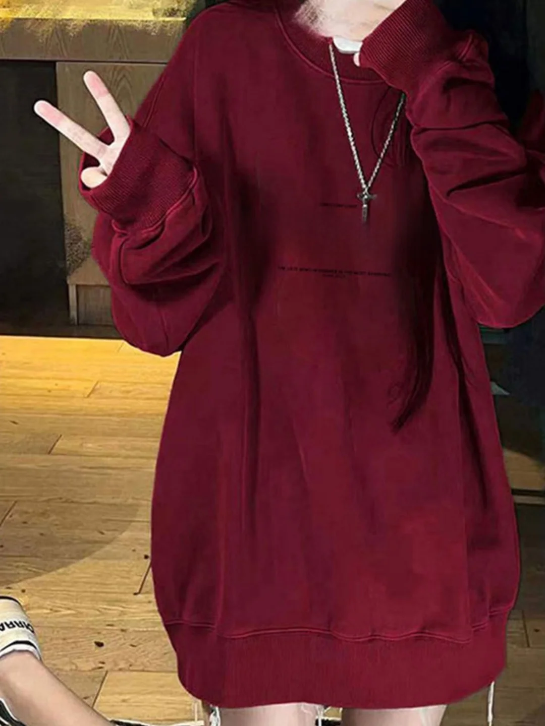 Retro American Wine Red Fce Lined Sweatirt Jaet Women's Loose Long round Ne plus Size Top Korean Sle Polyester
Retro American Wine Red Fce Lined Sweatirt Jaet Women's Loose Long round Ne plus Size Top Korean Sle Polyester