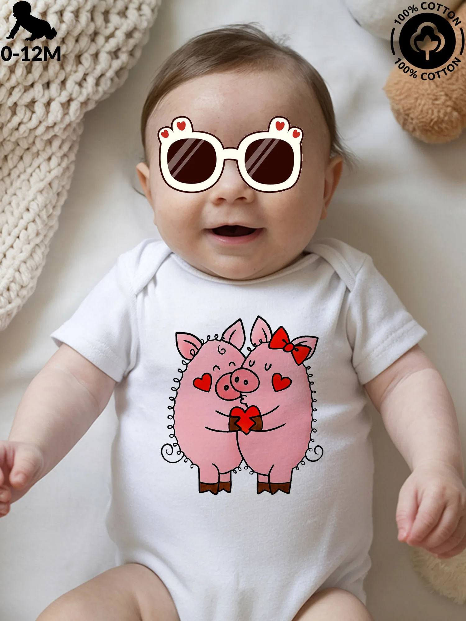 Happy Valentine Piggie Unisex Baby Crawling Suit, Pure Cotton Soft Onesie, All-Season Wear White Bodysuit 190GSM
Happy Valentine Piggie Unisex Baby Crawling Suit, Pure Cotton Soft Onesie, All-Season Wear White Bodysuit 190GSM