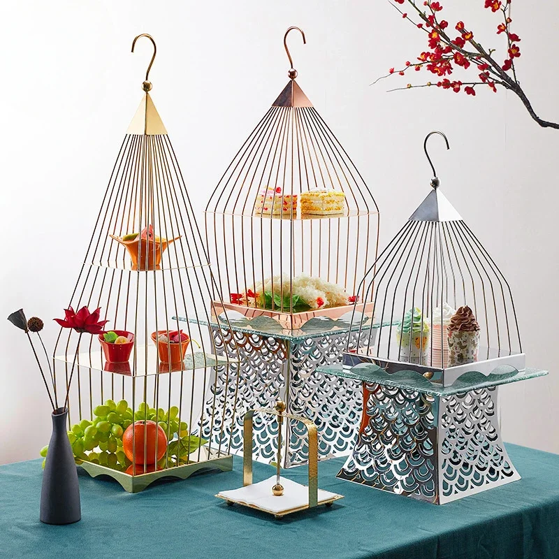 Creative afternoon tea snack rack, stainless steel birdcage, dessert table, display shelf ornaments, cold food tea break table,
Creative afternoon tea snack rack, stainless steel birdcage, dessert table, display shelf ornaments, cold food tea break table,