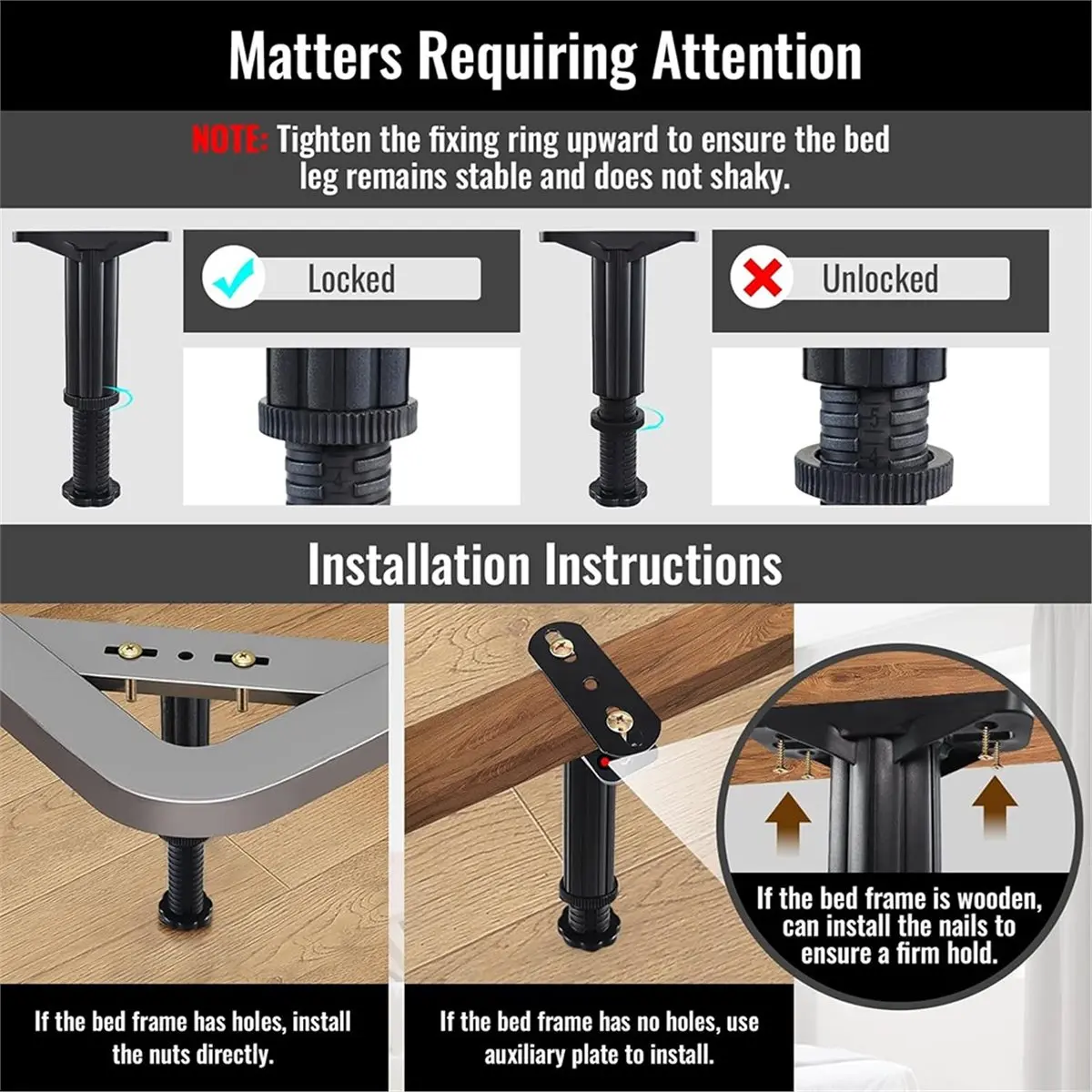 8PCS Adjustable Height Bed Support Legs 5.0-7.8inch Heavy Duty Bed Frame Support Legs for Bed Slat and Frame Support
8PCS Adjustable Height Bed Support Legs 5.0-7.8inch Heavy Duty Bed Frame Support Legs for Bed Slat and Frame Support