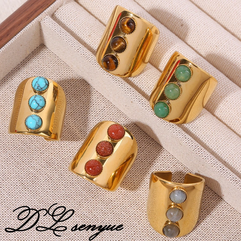Classic Versatile Wide Set Natural Stone Ring Vintage Stainless Steel Three Stone Open End Ring Women's Popular Jewelry Gifts
Classic Versatile Wide Set Natural Stone Ring Vintage Stainless Steel Three Stone Open End Ring Women's Popular Jewelry Gifts