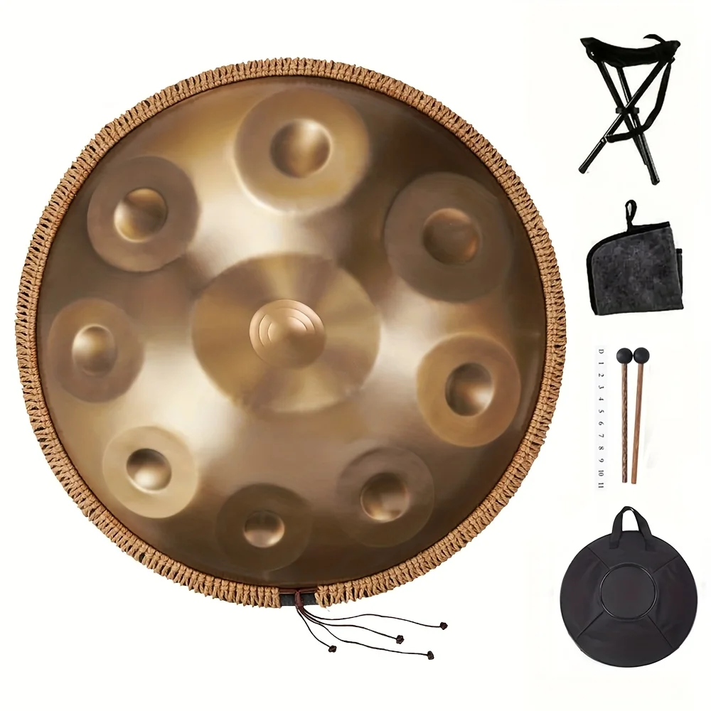 432Hz 9-Note 18" Handpan - Deep Golden Steel Tongue Drum in D Minor, Ideal for Yoga, Meditation & Sound Healing
432Hz 9-Note 18" Handpan - Deep Golden Steel Tongue Drum in D Minor, Ideal for Yoga, Meditation & Sound Healing