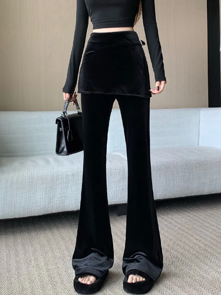 Черные бархатные расклешенные брюки женские осенне-зимние дизайнерские брюки с занавеской узкого кроя расклешенные брюки с высокой талией
Черные бархатные расклешенные брюки женские осенне-зимние дизайнерские брюки с занавеской узкого кроя расклешенные брюки с высокой талией