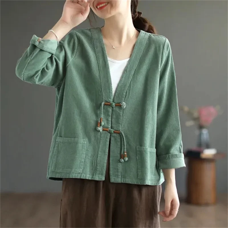 2025 Fashion Vintage Frog Button Spring Autumn Jacket Woman's Coat V-Neck Loose Long Sleeved Corduroy Casual Jacket Top Female
2025 Fashion Vintage Frog Button Spring Autumn Jacket Woman's Coat V-Neck Loose Long Sleeved Corduroy Casual Jacket Top Female