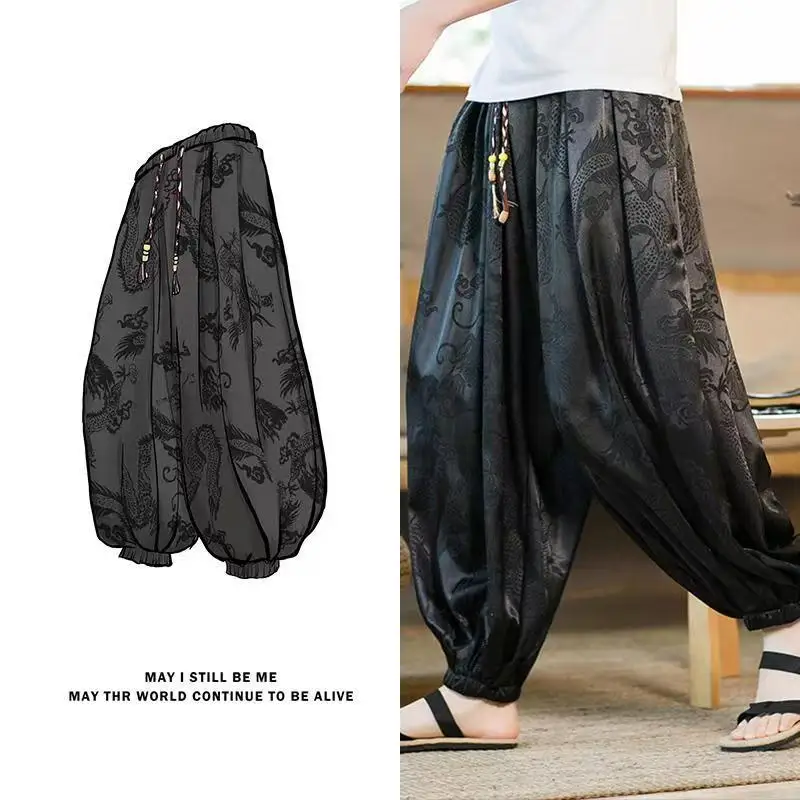 Brand Pants For Men Ice Silk Dragon Dark Flower Loose High Quality Wide Leg Casual Trousers Male Sports Loose Harlan Pants
Brand Pants For Men Ice Silk Dragon Dark Flower Loose High Quality Wide Leg Casual Trousers Male Sports Loose Harlan Pants