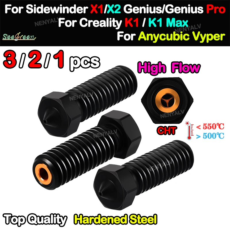 Форсунки Volcano для 3D принтера Ender 3, артиллерия Vyper, вулкана, из закаленной стали, Nozzle3/2/1 шт., форсунки с высоким потоком, клонирование, 500 ° 
Форсунки Volcano для 3D принтера Ender 3, артиллерия Vyper, вулкана, из закаленной стали, Nozzle3/2/1 шт., форсунки с высоким потоком, клонирование, 500 °