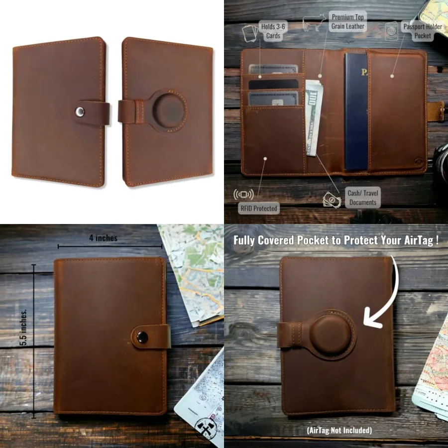 Genuine Leather AirTag and Moto Tag Passport Holder and Wallet for Men and Women RFID Blocking for Secure Traveling and Documen
Genuine Leather AirTag and Moto Tag Passport Holder and Wallet for Men and Women RFID Blocking for Secure Traveling and Documen