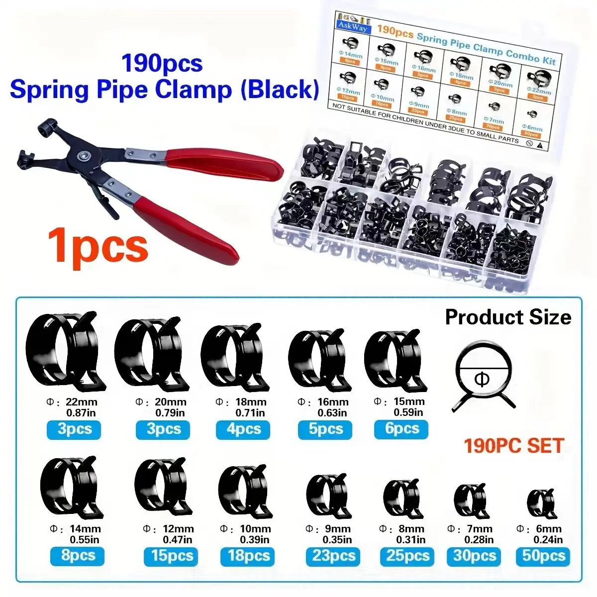 190pcs Multiple colors Hose Clamp Tool Kit for Silicone Gas Water Air Pipe Clamp Set Universal Automotive Maintenance Tool Box
190pcs Multiple colors Hose Clamp Tool Kit for Silicone Gas Water Air Pipe Clamp Set Universal Automotive Maintenance Tool Box