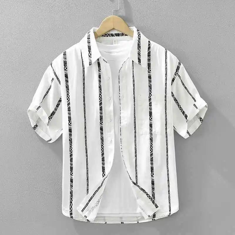 Men's Striped Short Sleeve Shirt Loose Fit Cotton Casual Top Fashionable Pocket Design No Iron Treatment Daily Wear
Men's Striped Short Sleeve Shirt Loose Fit Cotton Casual Top Fashionable Pocket Design No Iron Treatment Daily Wear