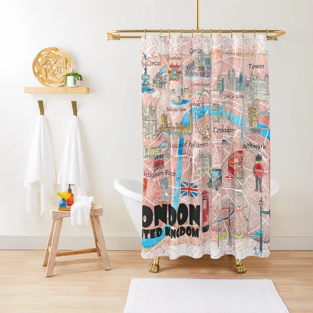 London UK Illustrated Map with Main Roads, Landmarks & Highlights Shower Curtain Bathroom Deco Curtain
London UK Illustrated Map with Main Roads, Landmarks & Highlights Shower Curtain Bathroom Deco Curtain