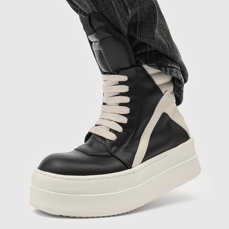 Men's Black White High Top Platform Boots Thick Sole Leather Lace-Up Zipper Casual Shoes Male Streetwear Fashion 2026 New
Men's Black White High Top Platform Boots Thick Sole Leather Lace-Up Zipper Casual Shoes Male Streetwear Fashion 2026 New