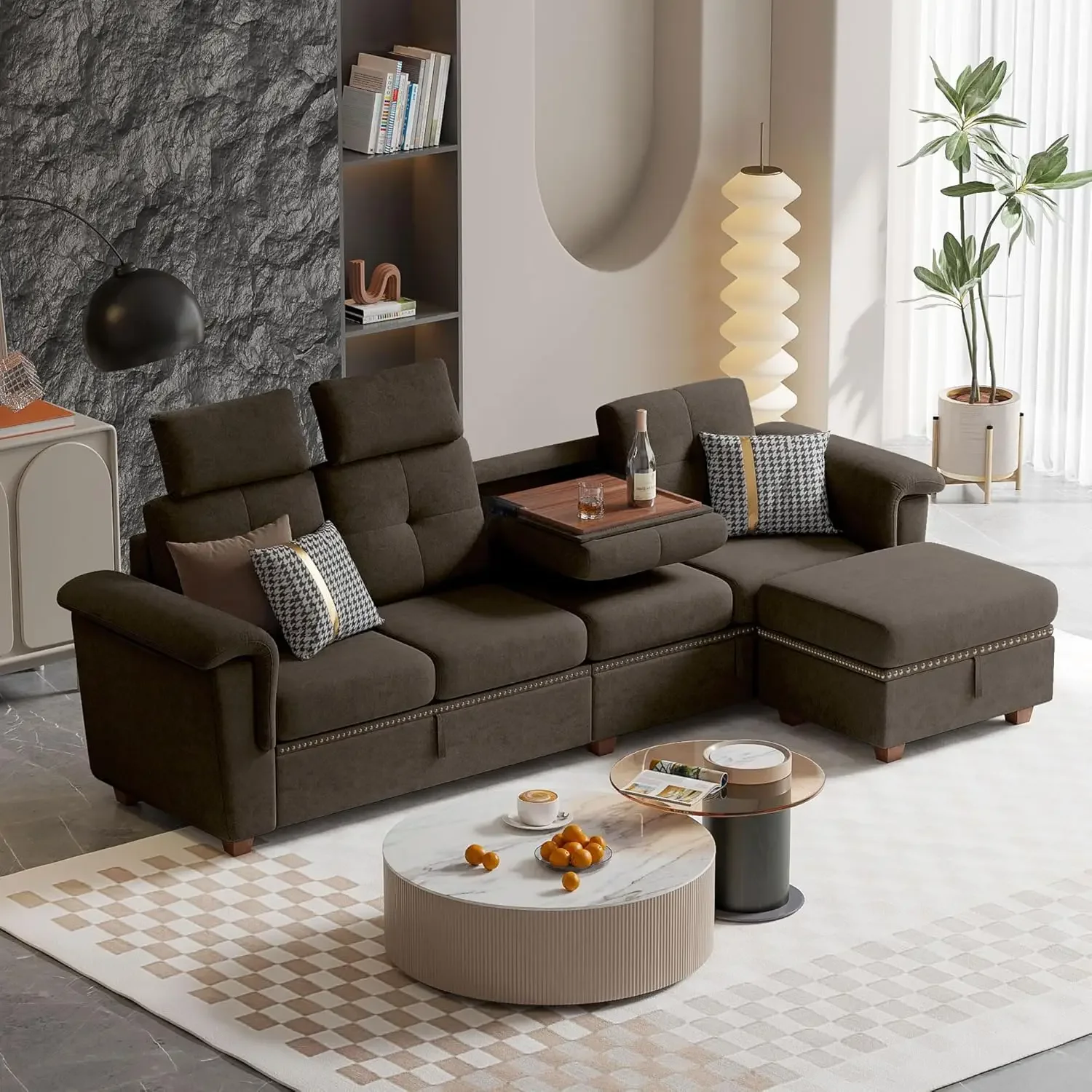 110" Convertible Sectional Sofa with Storage, 4 Seat L Shaped Couch with Ottoman and Cup Holder, Modern Microfiber Fabric Sofas
110" Convertible Sectional Sofa with Storage, 4 Seat L Shaped Couch with Ottoman and Cup Holder, Modern Microfiber Fabric Sofas