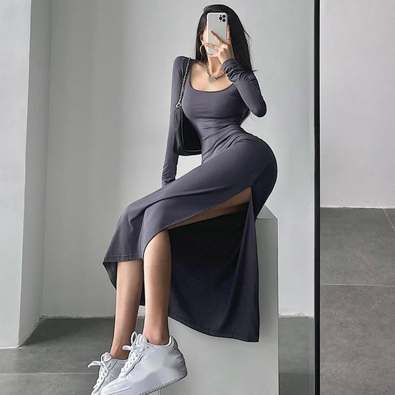 Sexy Square Collar Slim Long Sleeve Maxi Party Dresses For Women 2023 Korean Spring Casual Skinny Side Split Stretch Robe Female
Sexy Square Collar Slim Long Sleeve Maxi Party Dresses For Women 2023 Korean Spring Casual Skinny Side Split Stretch Robe Female