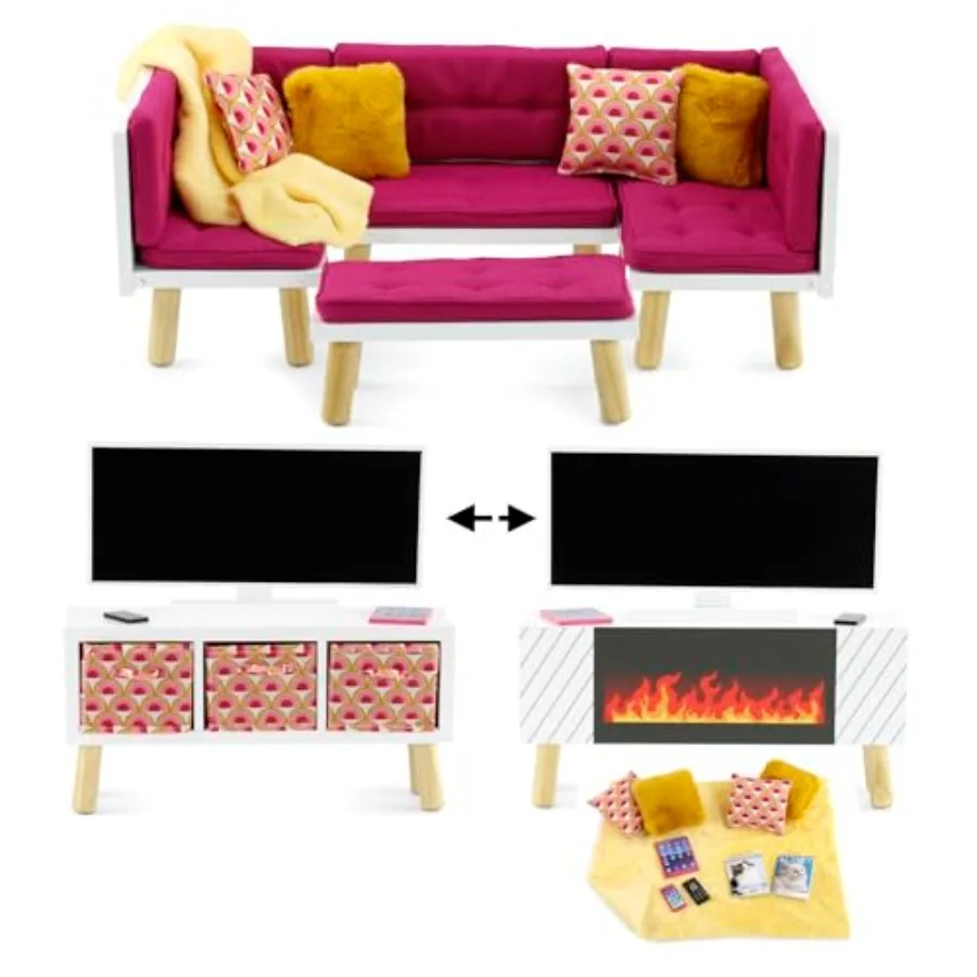 Living Room Doll Furniture Set: 18 Inch Wooden Convertible Sectional Sofa Daybed with TV, Fireplace, No-Slip Pink Cushions Acce
Living Room Doll Furniture Set: 18 Inch Wooden Convertible Sectional Sofa Daybed with TV, Fireplace, No-Slip Pink Cushions Acce