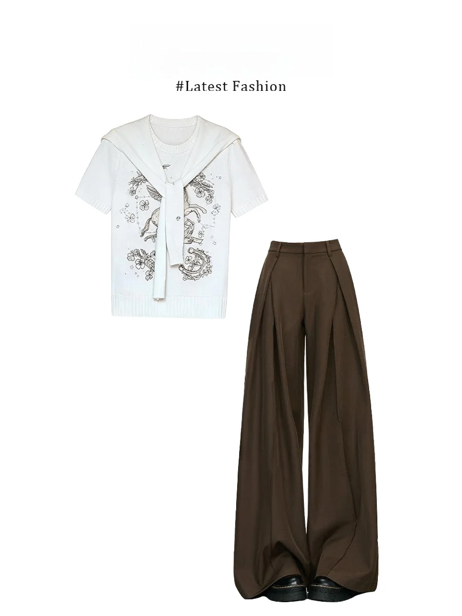 Parkyeon Korean Laid-back Print Shoulder Wrap Short Sleeve Women's Set Casual Pants Early Spring Fashion Ensemble
Parkyeon Korean Laid-back Print Shoulder Wrap Short Sleeve Women's Set Casual Pants Early Spring Fashion Ensemble