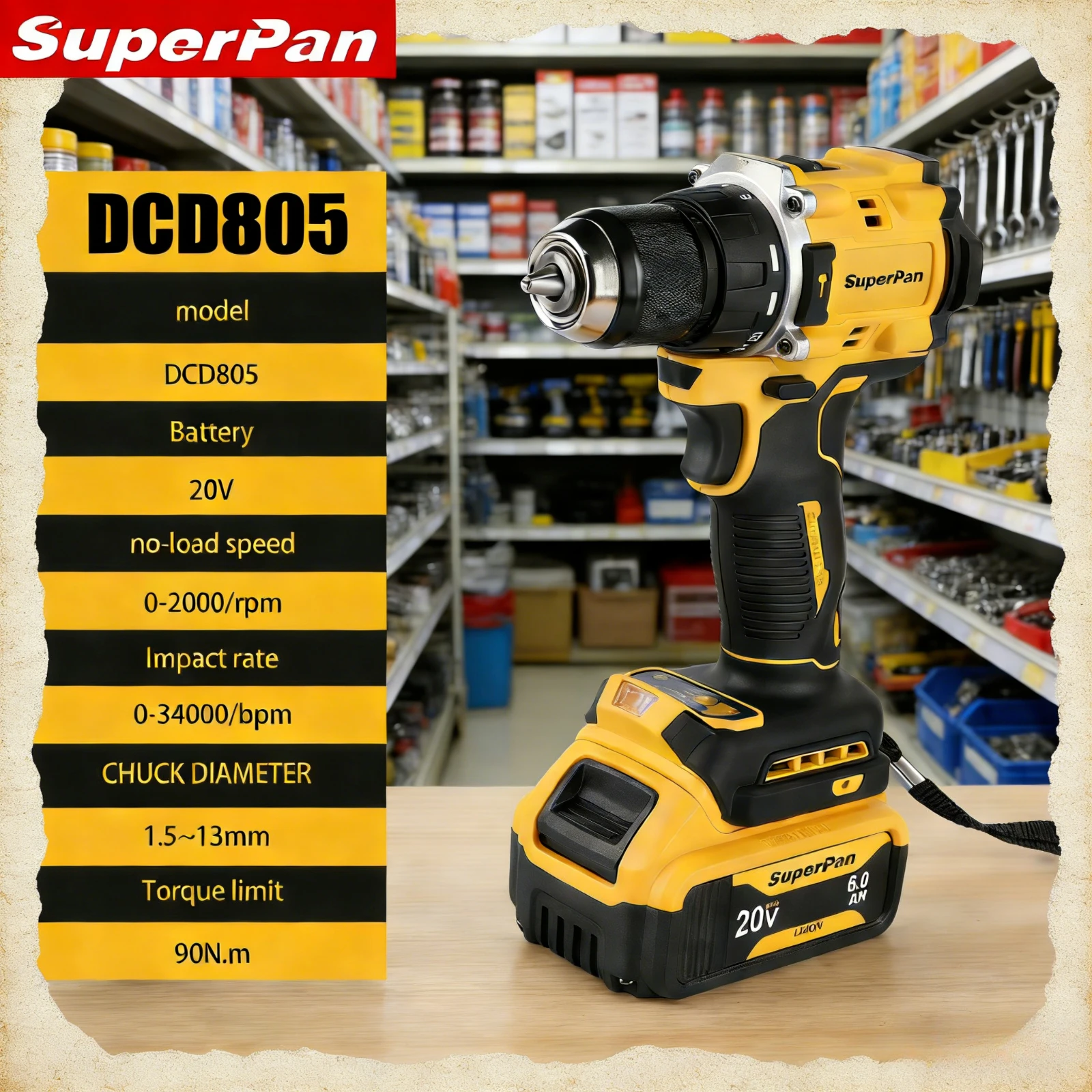 SuperPan SP805 Powerful Impact Drill taladros inalámbrico for Heavy Duty Construction Work Tool for dewalt 20V battery pin
SuperPan SP805 Powerful Impact Drill taladros inalámbrico for Heavy Duty Construction Work Tool for dewalt 20V battery pin